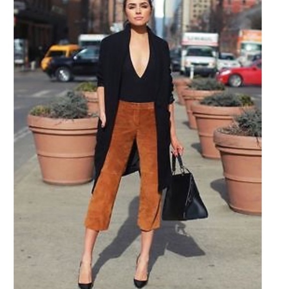 Express 100% Leather Suede Straight Leg Crop Pant - Picture 2 of 7